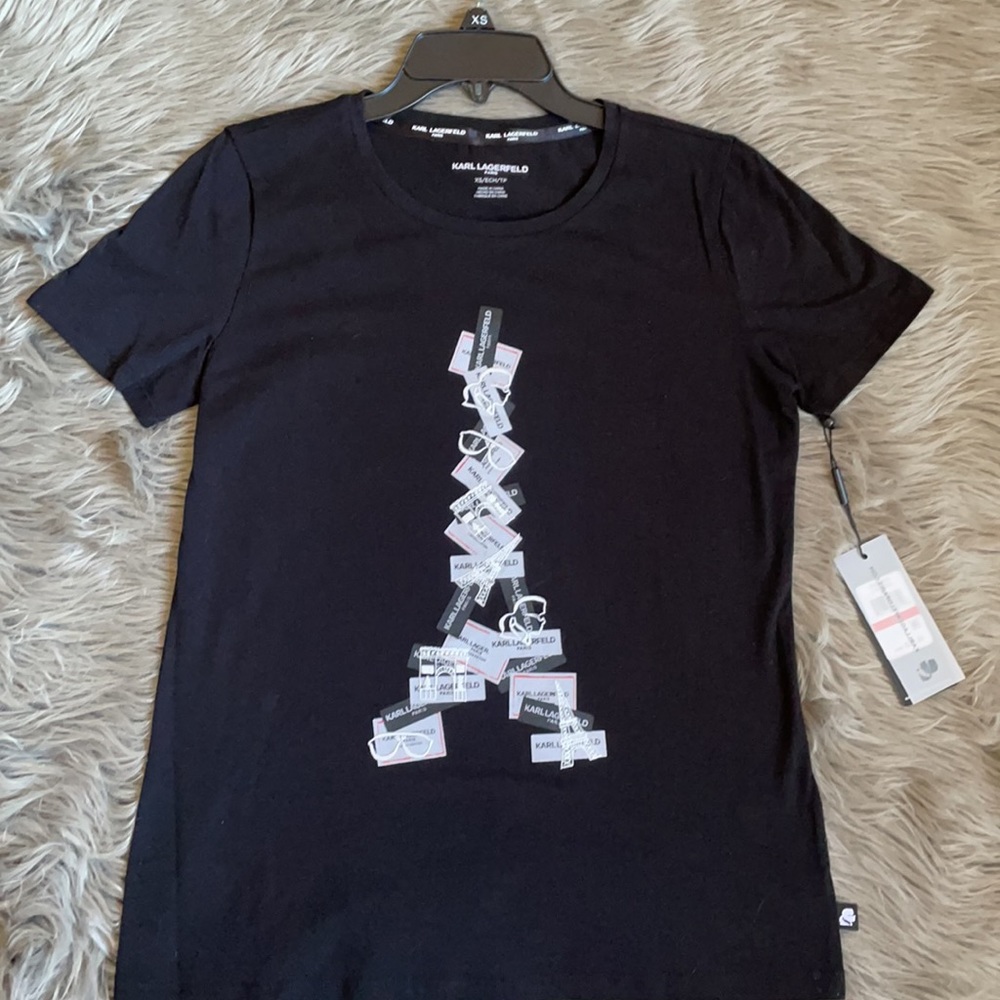 Karl Lagerfeld Paris Eiffel Tower Logo Tee, Womens, Black, XS